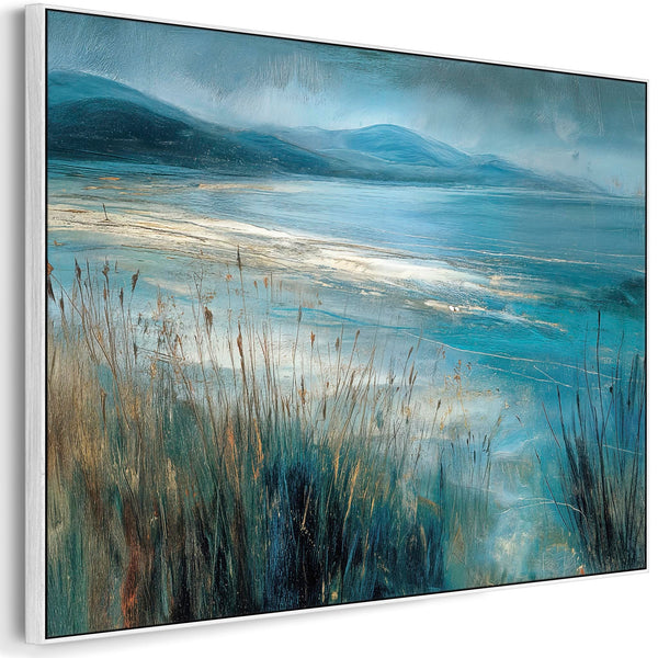 Large Living Room Framed Lounge Wall Art - Teal Blue Grey