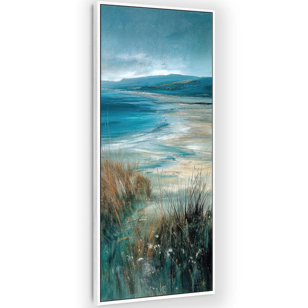 Tall Irish Coastal Framed Wall Art Canvas - Teal Blue - Storm