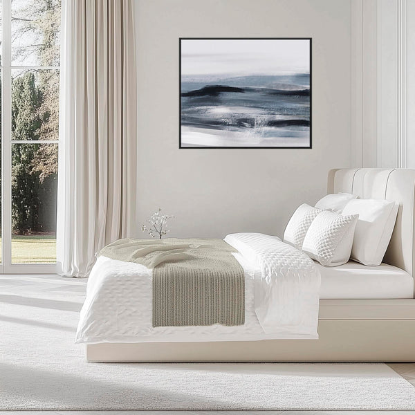 Extra Large Blue Grey Abstract Framed Artwork Canvas - Deep Ocean Swell