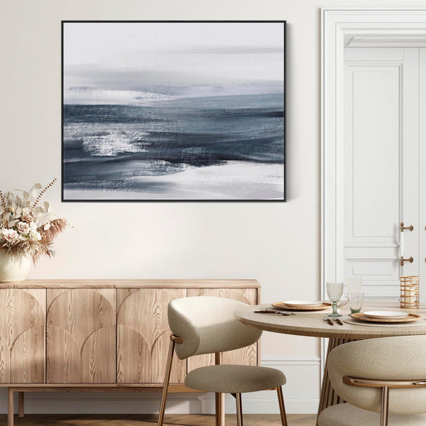 Extra Large Blue Grey Abstract Framed Wall Art Canvas - Deep Ocean Tide