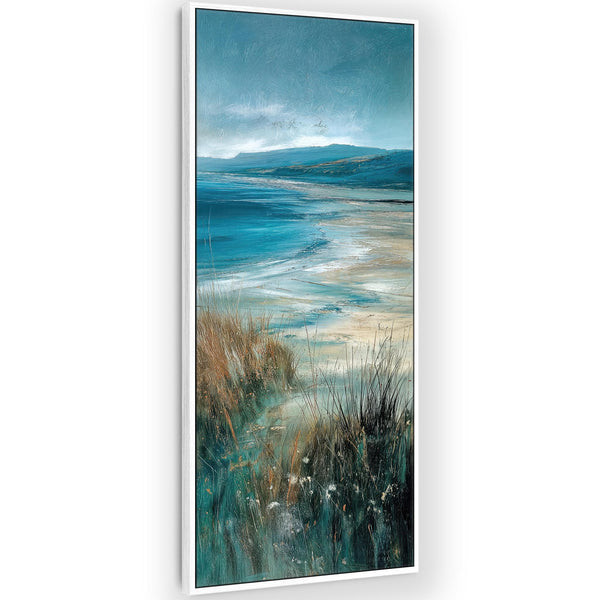 Tall Hallway Entrance Framed Wall Canvas - Teal Blue Hall Art