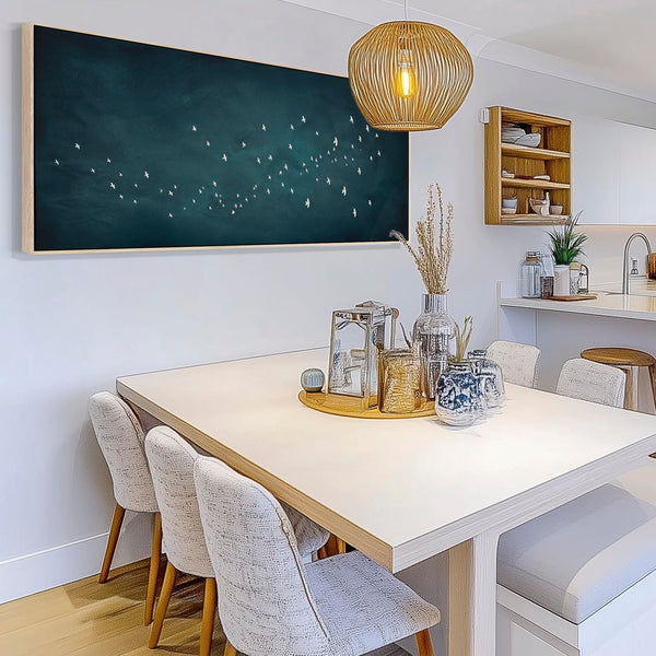 Japandi Flock Birds - Blue Canvas Artwork - Frame Included