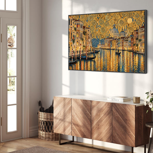 Golden Yellow Gustav Klimt inspired Framed Canvas - Venice Glow