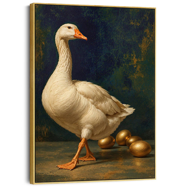 Nest Egg - Vintage Navy Gold Goose - Old Master Framed Canvas