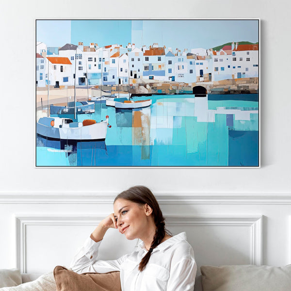 Extra Large Coastal Canvas Wall Art - Framed Oversized Artwork of Cornwall