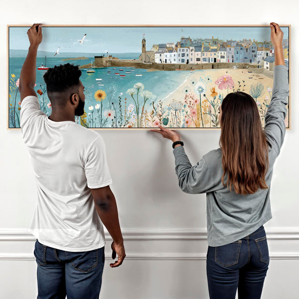 Blue Coastal Wall Art Framed Panoramic - Cornish Seaside