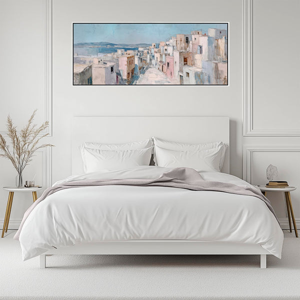 Wide Greek Island Framed Long Wall Art - Aegean Villa Passage