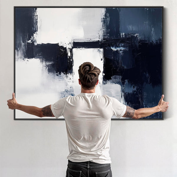 Blue White Abstract Wall Art Framed - Polar Divide