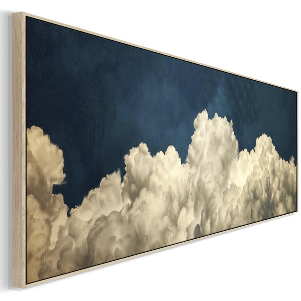 Blue White Abstract Artwork on Canvas Wide Horizontal - Cloud Dreams