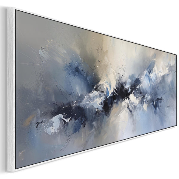 Blue White Abstract Canvas Pictures Framed Wide Panoramic - Harmony