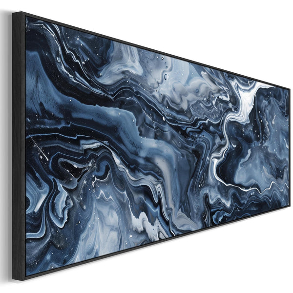 Blue White Abstract Artwork Framed Wide Panoramic - Ocean Sway