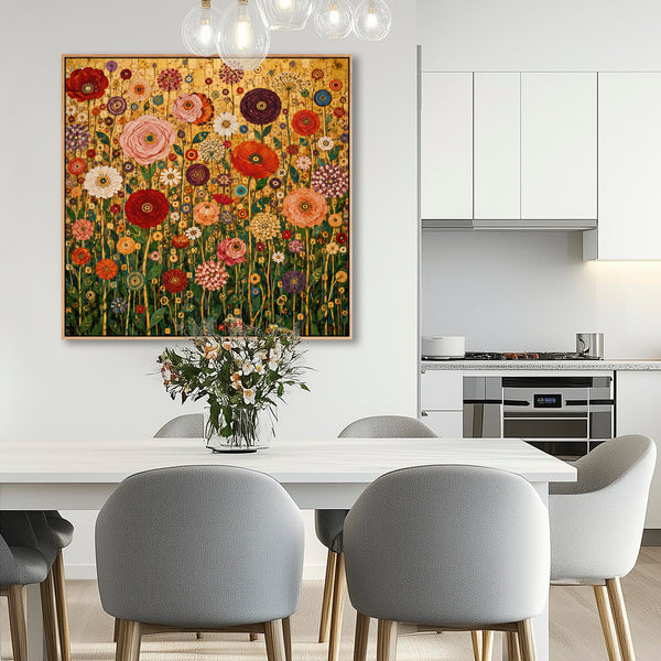 Bright Colourful Gustav Klimt inspired Framed Floral Canvas Art