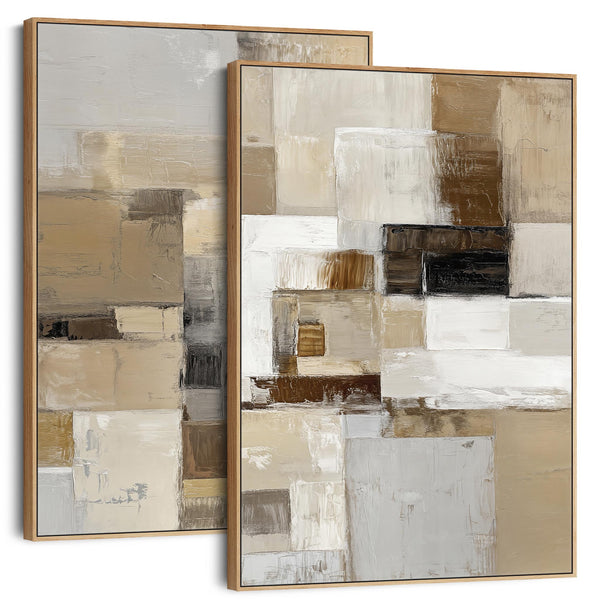 Large Coffee Cream Neutral Pair Framed Canvas - Earth Set of 2