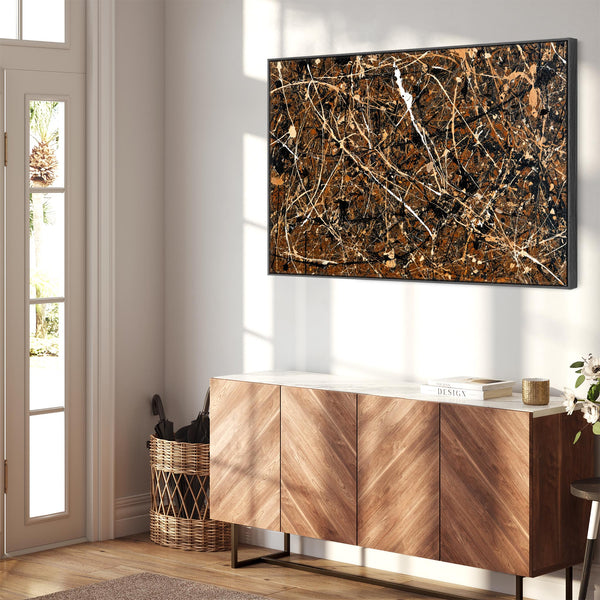 Abstract Jackson Pollock Style Framed Canvas Art - Umber Storm