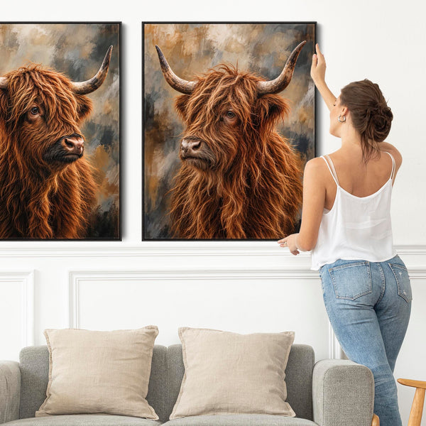 Crofters - Highland Cows - Framed Scottish Coo Canvases - Set 2