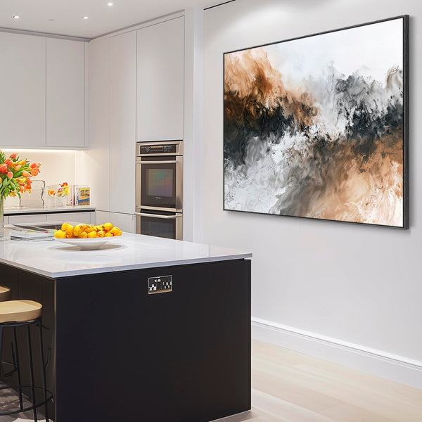 Brown Grey Abstract Wall Art - Tan Aura - Framed Artwork