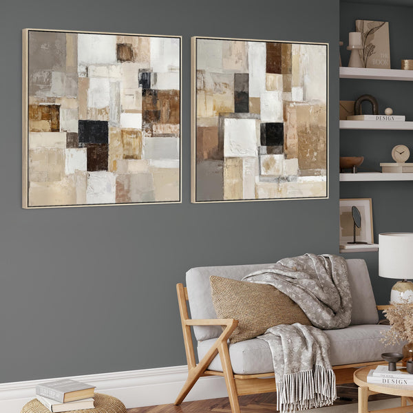 Extra Large Framed Canvas Wall Art Pair - Natural Warm Neutral