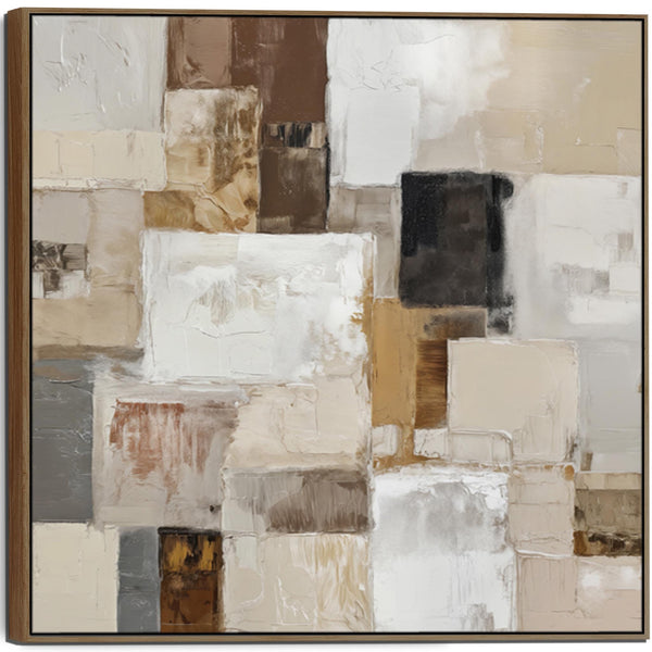 Warm Beige Cream Square Abstract Wall Art Framed - Calm Balance