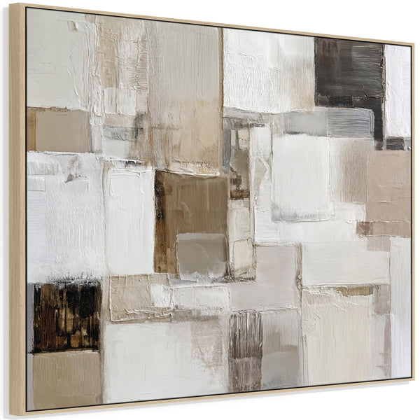 Neutral Warm Cream Beige Framed Canvas Wall Art - Ivory Blush
