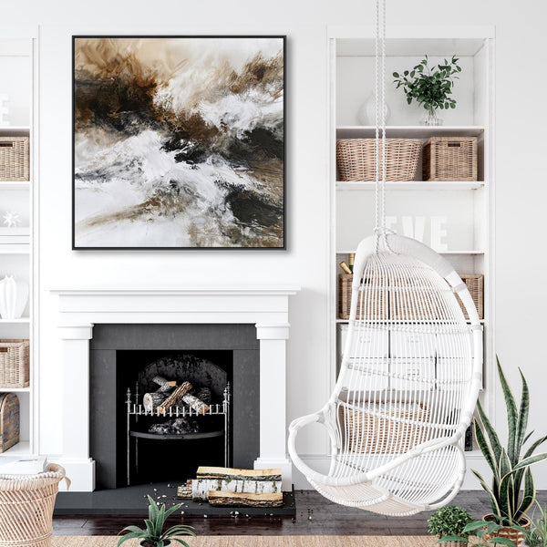 Brown White Abstract Framed Wall Art - Umber Solace