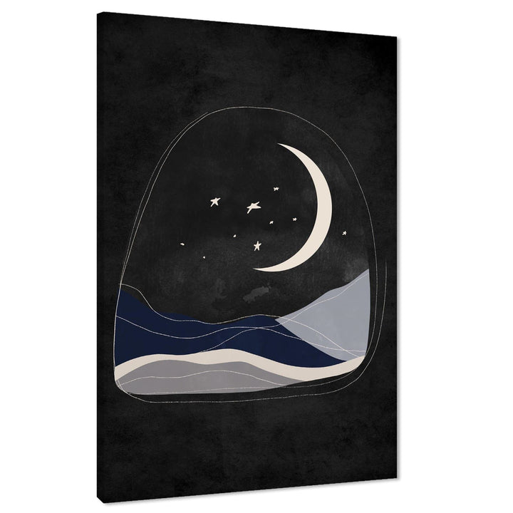 Black and White Blue Stars and Moon Canvas Art Prints - 1RP1148M