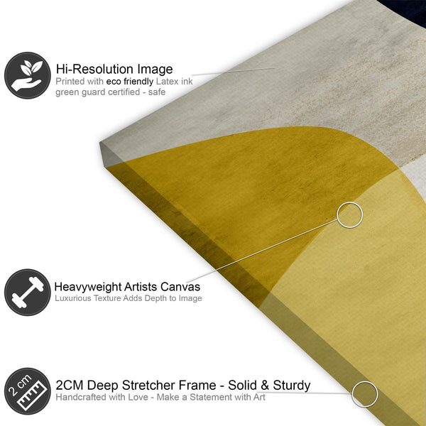 Abstract Mustard Navy Design Canvas Wall Art Print