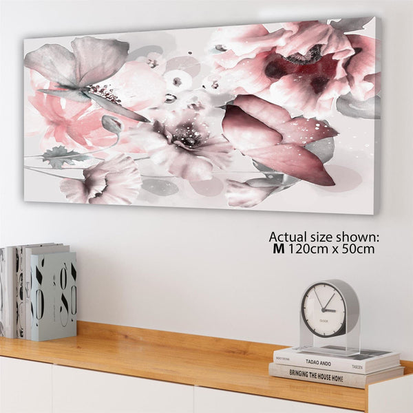 Blush Pink Grey Flowers Floral Framed Art Prints