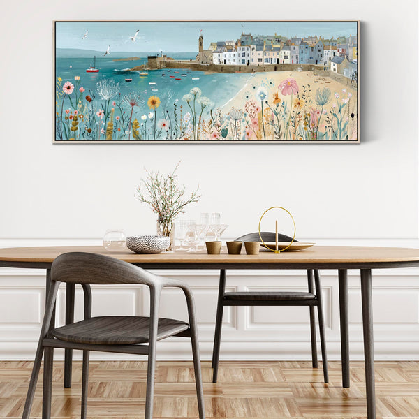 Blue Coastal Wall Art Framed Panoramic - Cornish Seaside