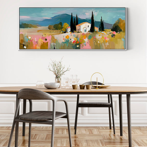 Wide Colourful Landscape Italy Tuscany Framed Panoramic Wall Canvas