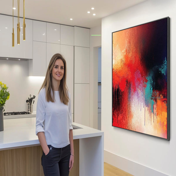 Multi-Coloured Unique Framed Canvas Art Colourful Cascade