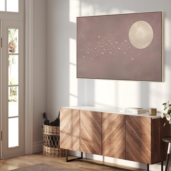 Dusty Blush Pink Japandi Framed Artwork on Canvas