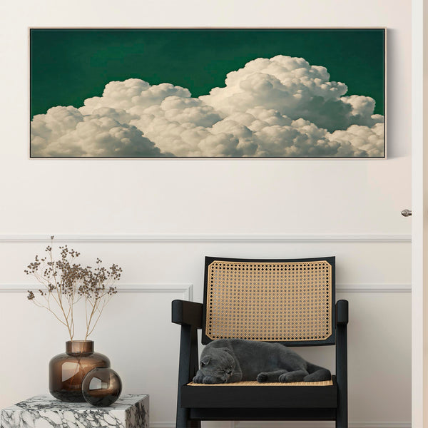 Wide Emerald Green Clouds Panoramic Framed Wall Art Canvas