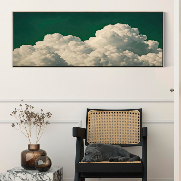 Wide Emerald Green Clouds Panoramic Framed Wall Art Canvas