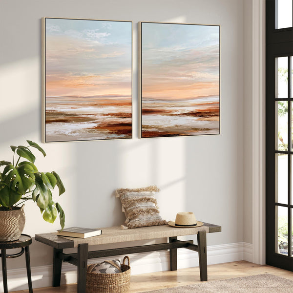 Orange Grey - Rust Horizons Abstract Landscape - Pair of Framed Abstract Artwork - Set of 2