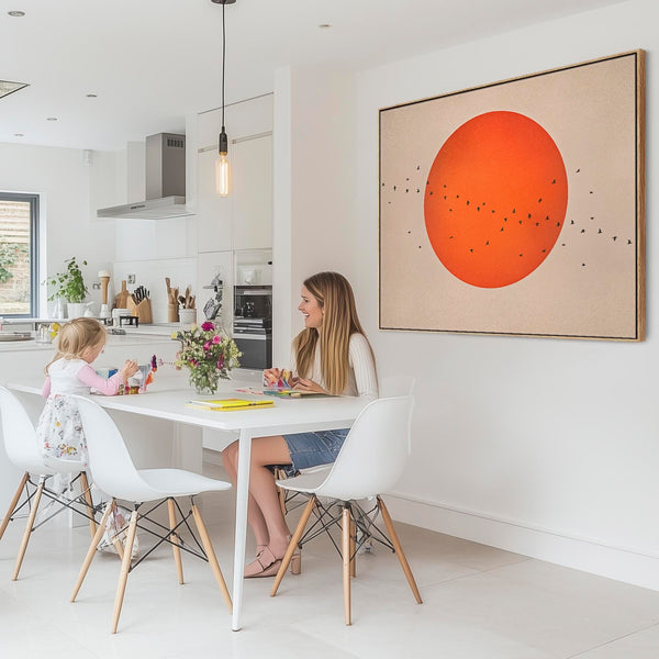 Rust Orange Moon Japandi Framed Canvas - Frame Included