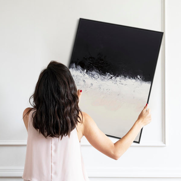 Cream Neutral Black Abstract Framed Wall Art Soothing Waves
