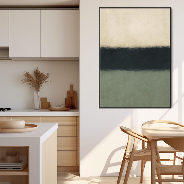 Neutral Green Abstract Framed Canvas - Rothko Style Balance
