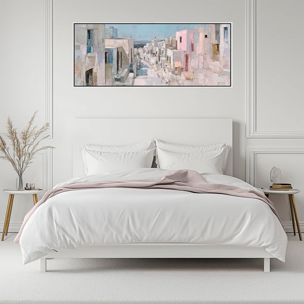 Wide Pastel Mediterranean Framed Long Wall Art -