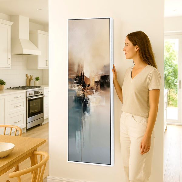 Tall Upright Framed Abstract Canvas - Teal Haze