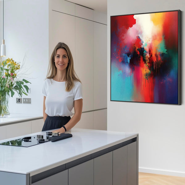Unique Colourful Abstract Framed Wall Art Multi-Coloured Cascade