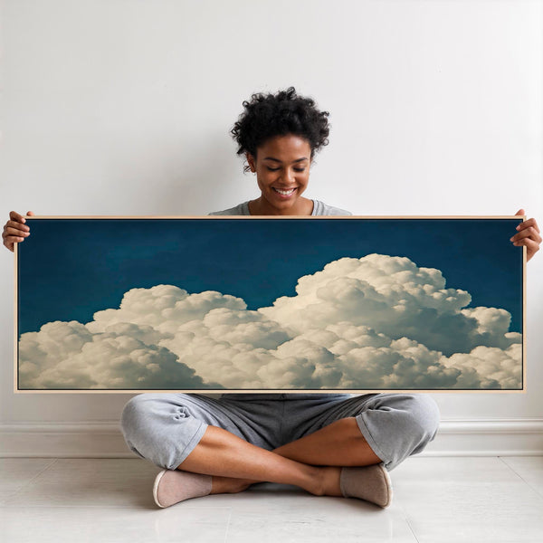 Wide Panoramic Clouds Framed Long Wall Art Canvas
