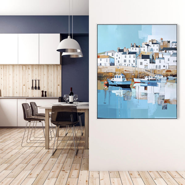Coastal Harbour Framed Artwork Print on Canvas - Reflections 1