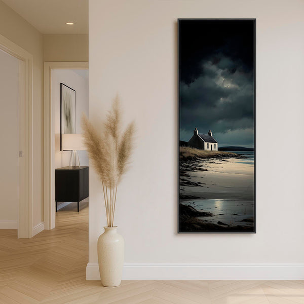 Tall Framed Scottish Print on Canvas Coastal Retreat