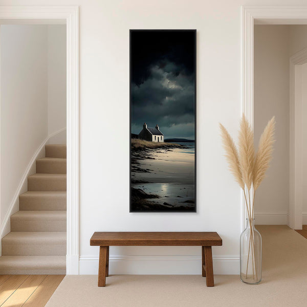 Tall Framed Scottish Print on Canvas Coastal Retreat