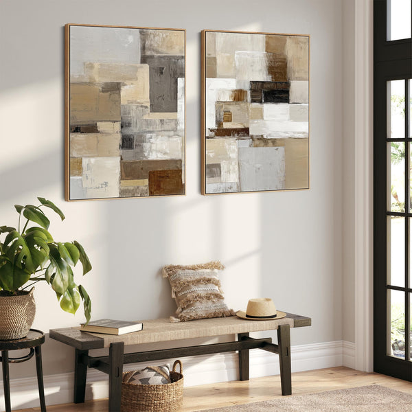 Large Coffee Cream Neutral Pair Framed Canvas - Earth Set of 2