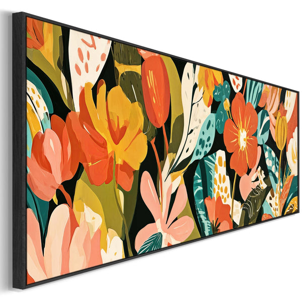 Wide Framed Floral Wall Art Canvas Colourful Abstract Flowers