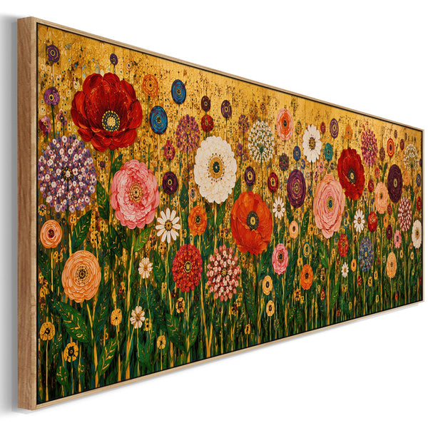 Wide Colourful Floral Gustav Klimt inspired Horizontal Canvas
