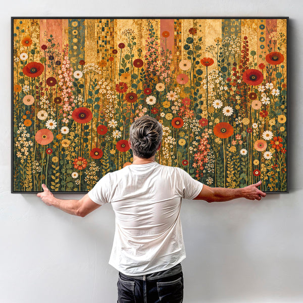 Colourful Floral Meadow Gustav Klimt inspired Framed Canvas Art