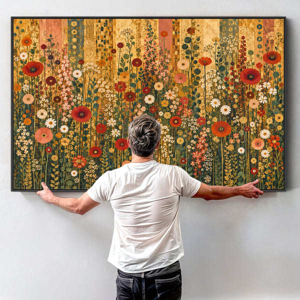 Colourful Floral Meadow Gustav Klimt inspired Framed Canvas Art