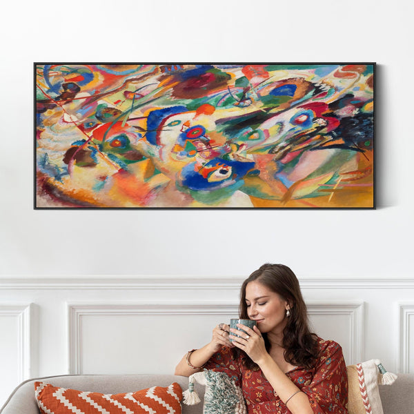 Panoramic Wide Framed Wall Art Print Canvas Colourful Wassily Kandinsky